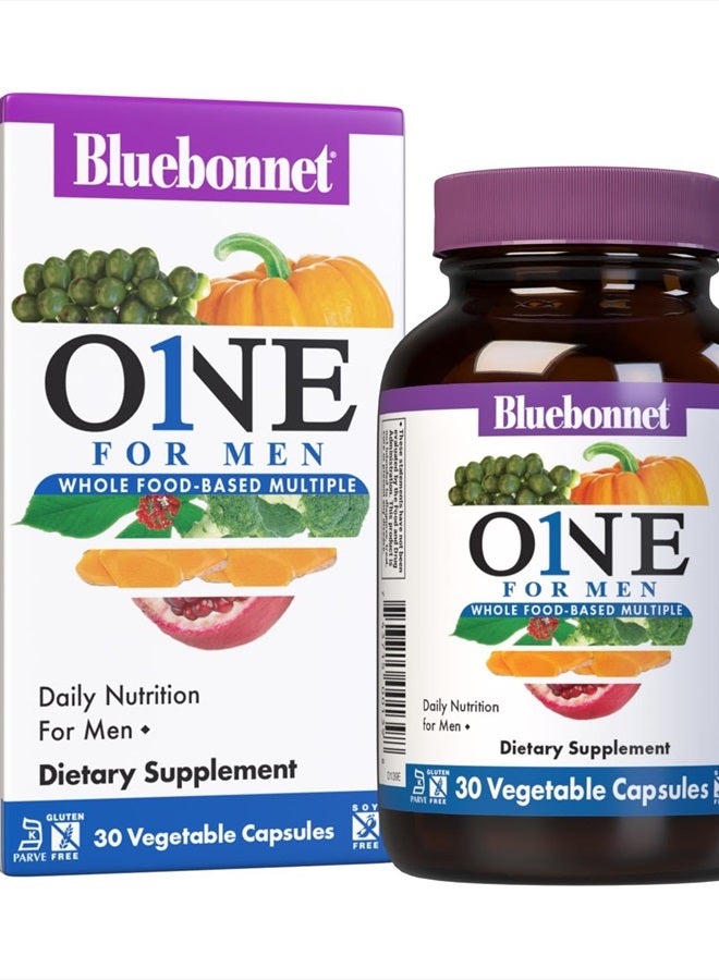 Nutrition One for Men Whole Food-Based Multiple, Daily Nutrition*, Non-GMO, Vegetarian Friendly, Kosher, Gluten-Free, Soy-Free, Dairy-Free, Iron Free, 30 Vegetable Capsules, 30 Servings