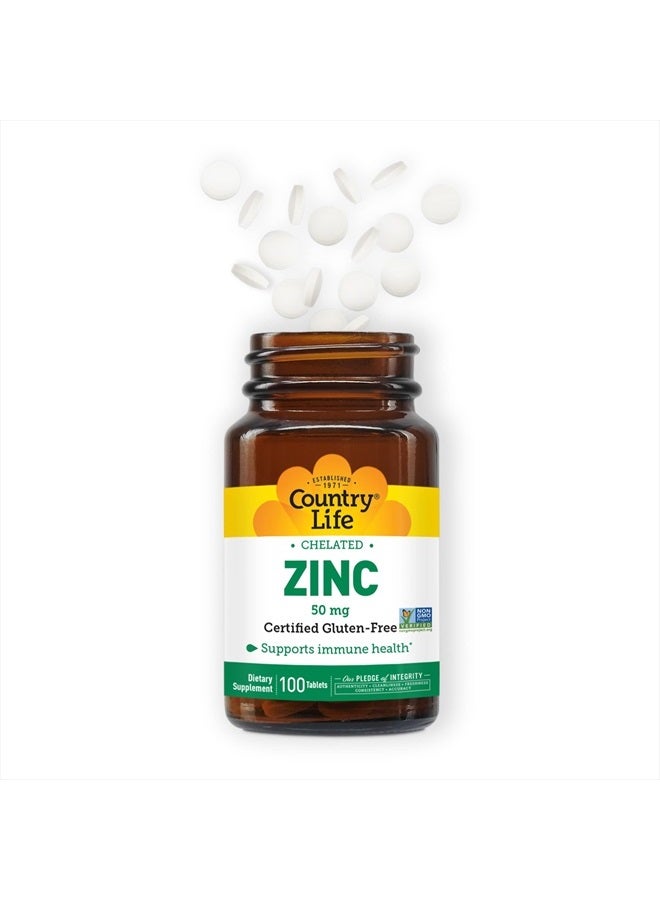 Zinc 50mg, Amino Acid Chelate, 100 Tablets, Certified Gluten Free, Certified Vegan, Non-GMO Verified