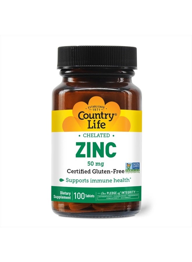 Zinc 50mg, Amino Acid Chelate, 100 Tablets, Certified Gluten Free, Certified Vegan, Non-GMO Verified