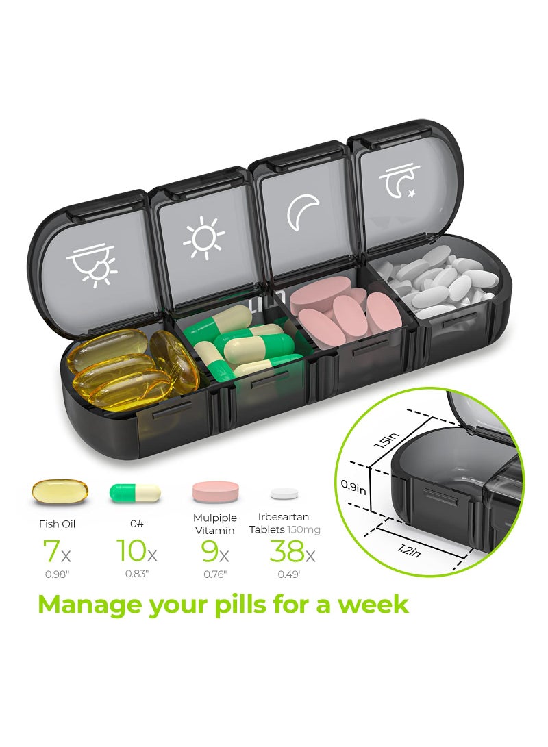 Weekly Pill Organizer 4 Times a Day with 7 Daily Large Pill Box Cases to Hold Fish Oils Vitamins Supplements Medication