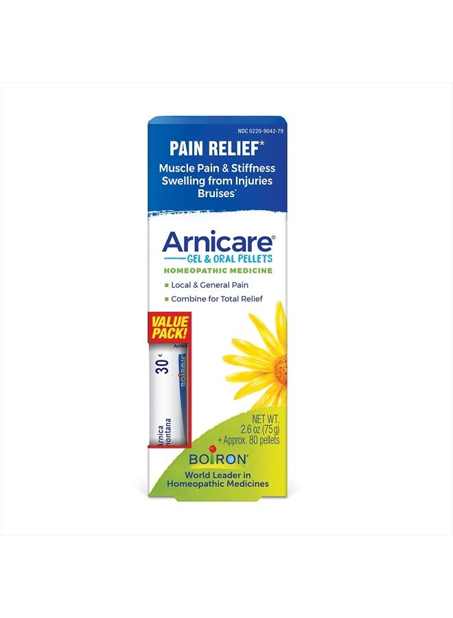 Arnicare Gel and Arnica 30c Value Pack for Pain Relief, Muscle Soreness, and Swelling from Bruising or Injury - 2.6 oz + 80 Pellet Tube