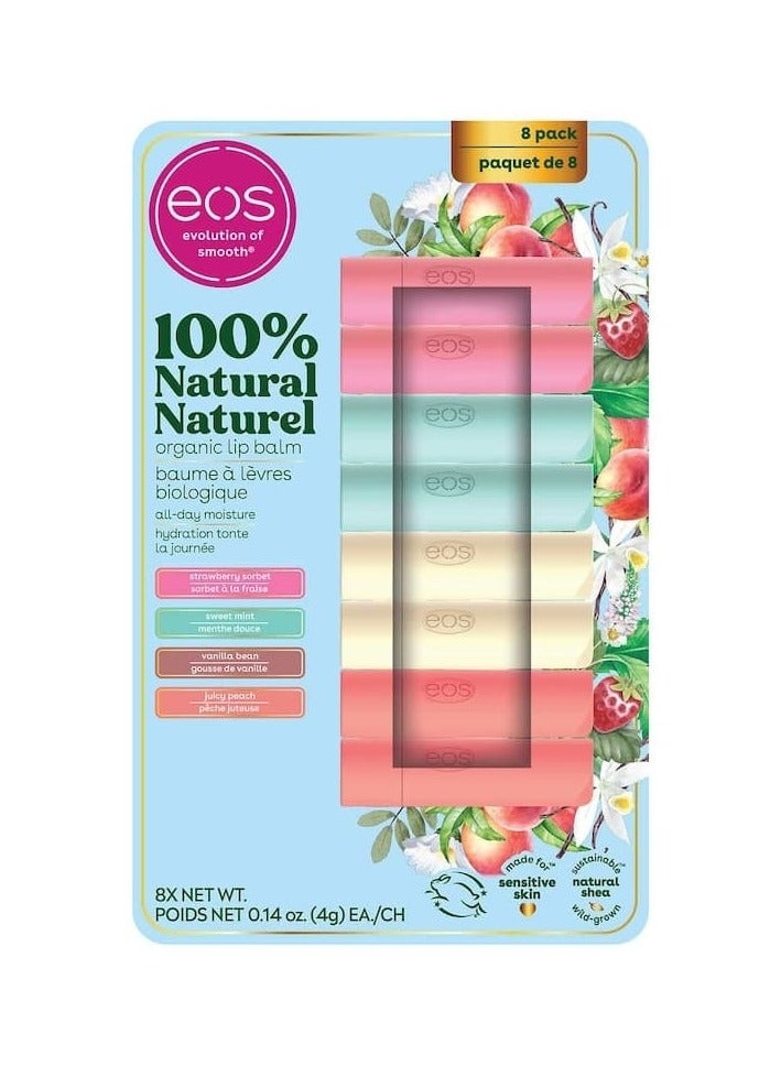 EOS 100 % Natural organic lip balm 8 pack 2 Strawberry Sorbet 2 Sweet Mint 2 Vanilla Bean 2 Juicy Peach