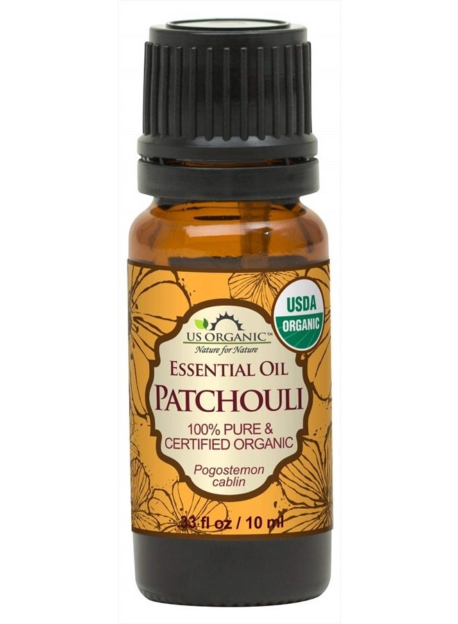 100% Pure Patchouli Essential Oil - USDA Certified Organic, Steam Distilled - W/Euro droppers (More Size Variations Available) (10 ml / .33 fl oz)