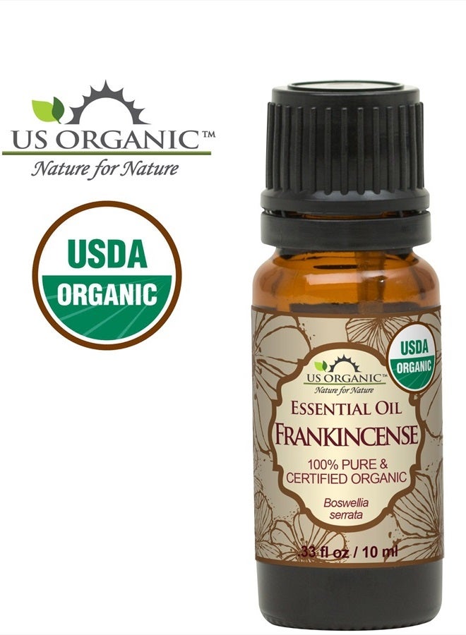 100% Pure Frankincense Essential Oil, USDA Certified Organic, Steam Distilled, Boswellia serrata, Sourced from India, Topically or in Diffuser, Perfect for Aging Skin, All skin type (10 ml)