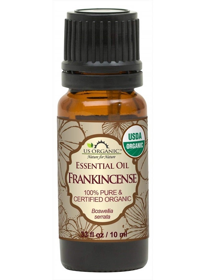 100% Pure Frankincense Essential Oil, USDA Certified Organic, Steam Distilled, Boswellia serrata, Sourced from India, Topically or in Diffuser, Perfect for Aging Skin, All skin type (10 ml)