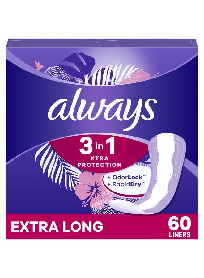 Xtra Protection 3-in-1 Daily Liners for Women, Extra Long, 60 CT (Packaging May Vary)