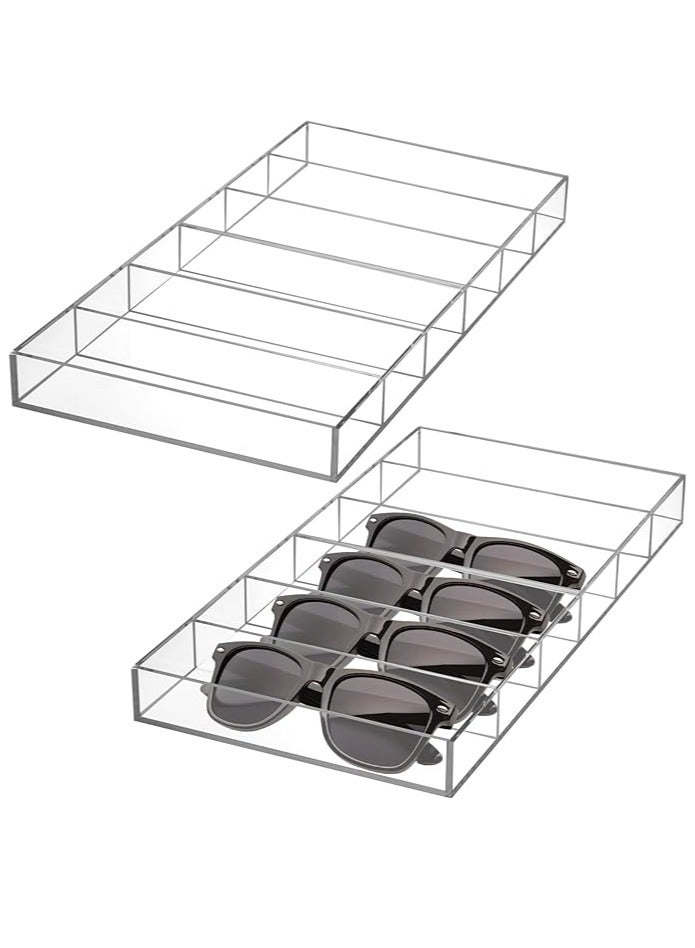 Sunglasses Organizer, 6 Slot Clear Eyeglasses Storage Case, Stackable Eyewear Display Tray for Sunglasses, Fashion Eye Wear, Protective Glasses