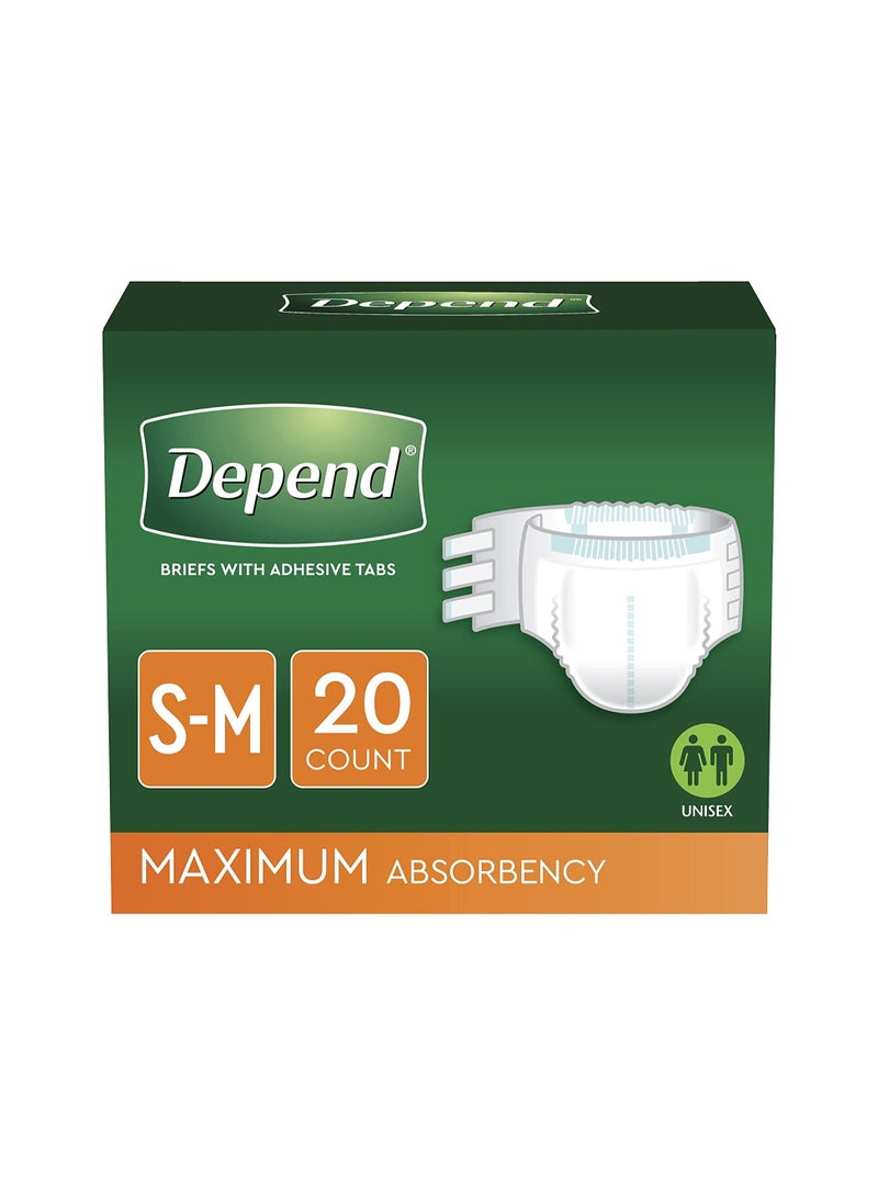 Depend Protection with Tabs, Maximum Briefs S/M, 20 Count 19-34 in Waist