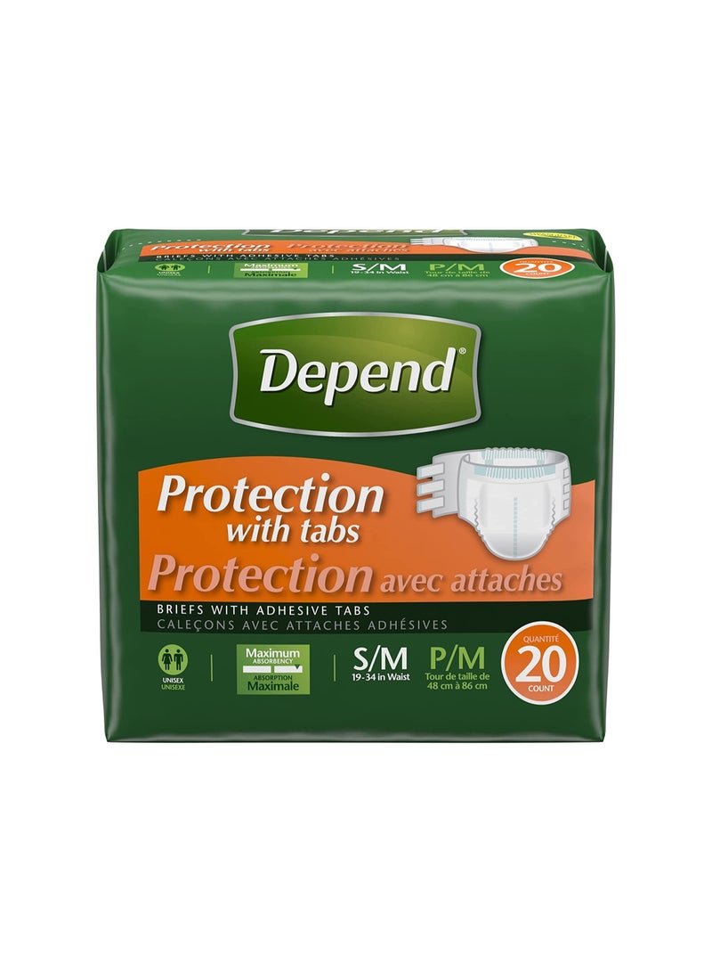 Depend Protection with Tabs, Maximum Briefs S/M, 20 Count 19-34 in Waist