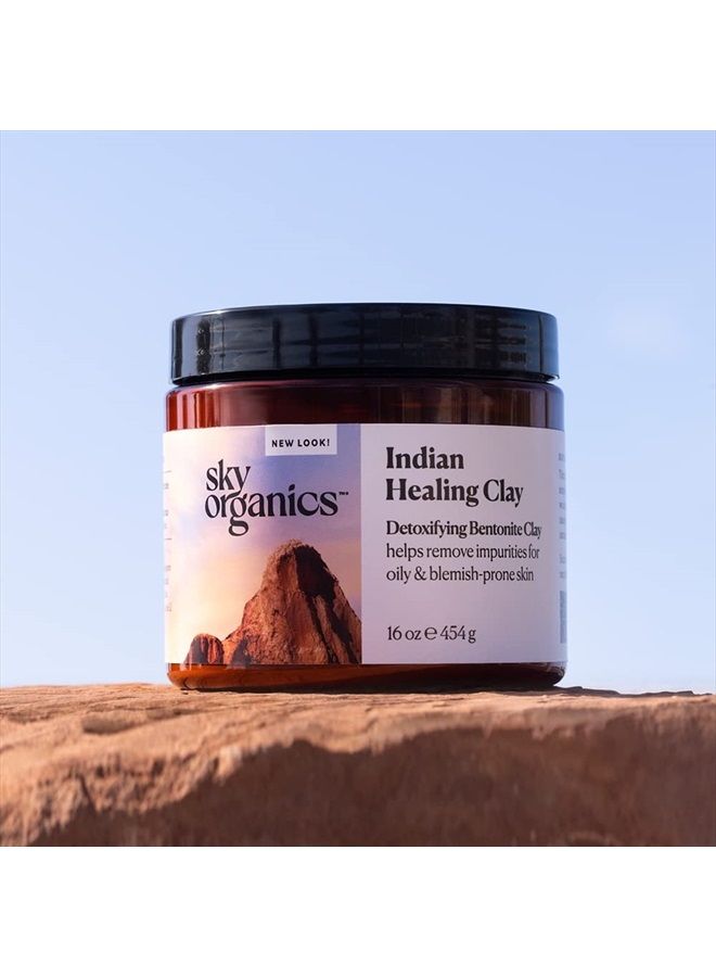 Indian Healing Clay with Detoxifying Bentonite Clay for Face, 100% Pure to Detoxify, Purify & Cleanse, 16 Oz.