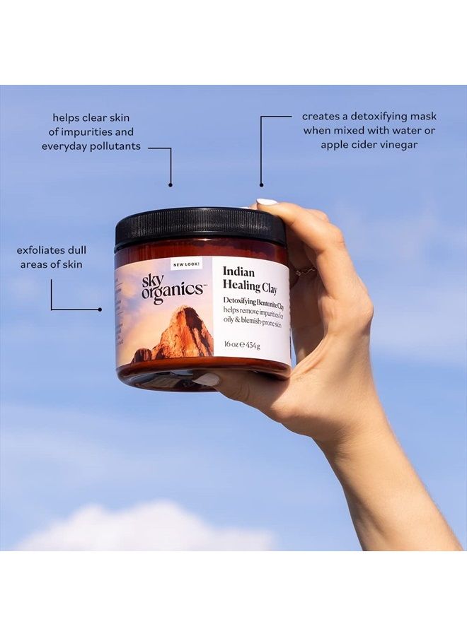 Indian Healing Clay with Detoxifying Bentonite Clay for Face, 100% Pure to Detoxify, Purify & Cleanse, 16 Oz.