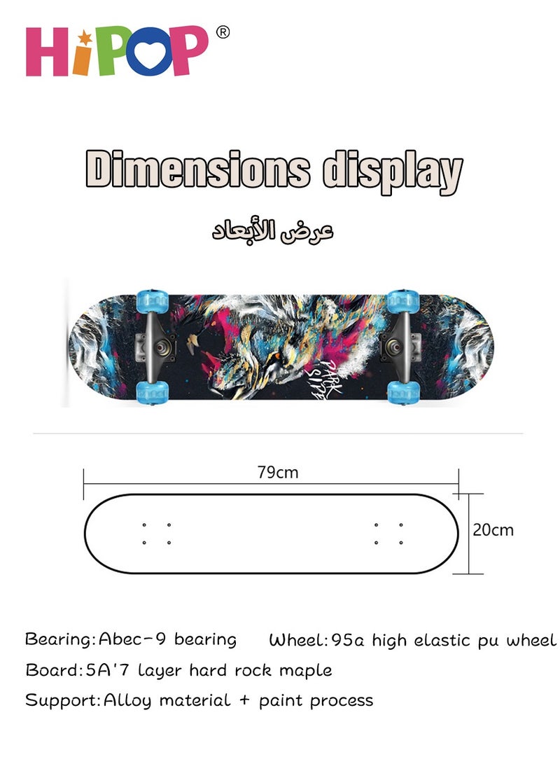 Graffiti Skateboards for Beginners and Adults,Complete Non-Slip Skateboard 79*20cm with Flash Wheel,ABEC-9 Bearing and Double Kick Concave Standard,Tricks Skateboards for Kids and Beginners Sports Out