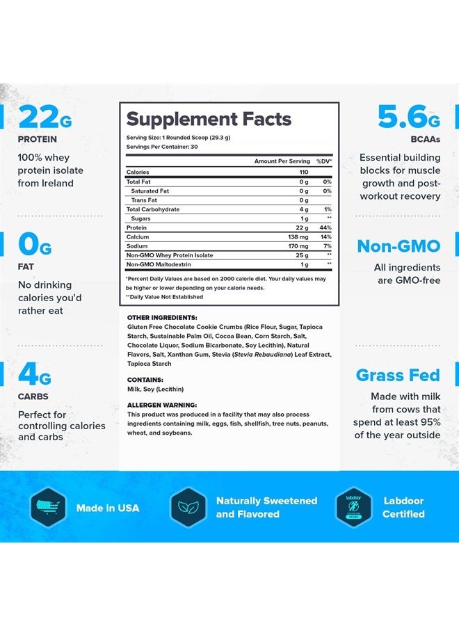 Whey+ Whey Isolate Protein Powder from Grass Fed Cows - Low Carb, Low Calorie, Non-GMO, Lactose Free, Gluten Free, Sugar Free, All Natural Whey Protein Isolate, 5 Pounds (Cookies & Cream)