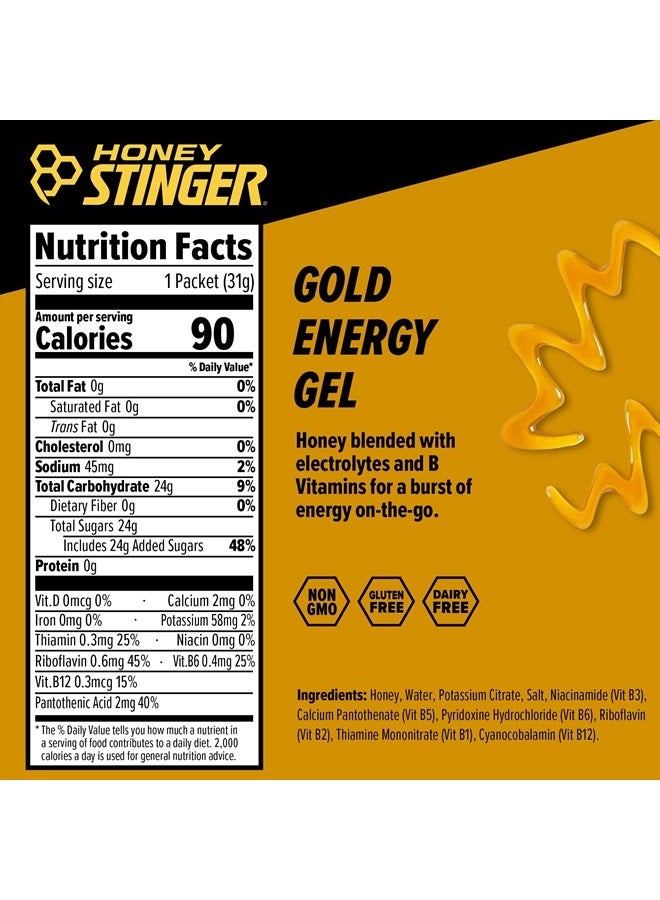 Energy Gel Variety Pack | 5 Packs Each of Gold and Organic Fruit Smoothie Gluten Free & Caffeine for All Exercises Sports Nutrition Home Gym, Pre Mid Workout