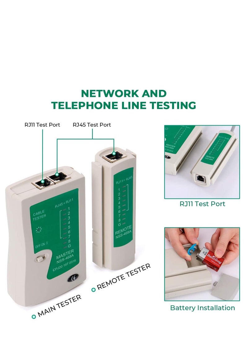 RJ45 Crimper Network Tool Kit, Cable Repair Maintenance Kit CAT5 CAT5e CAT6 Cable Tester Crimp Wire Stripper Ethernet Kit, Punch Down Tool with RJ11/RJ12/RJ45 Connectors