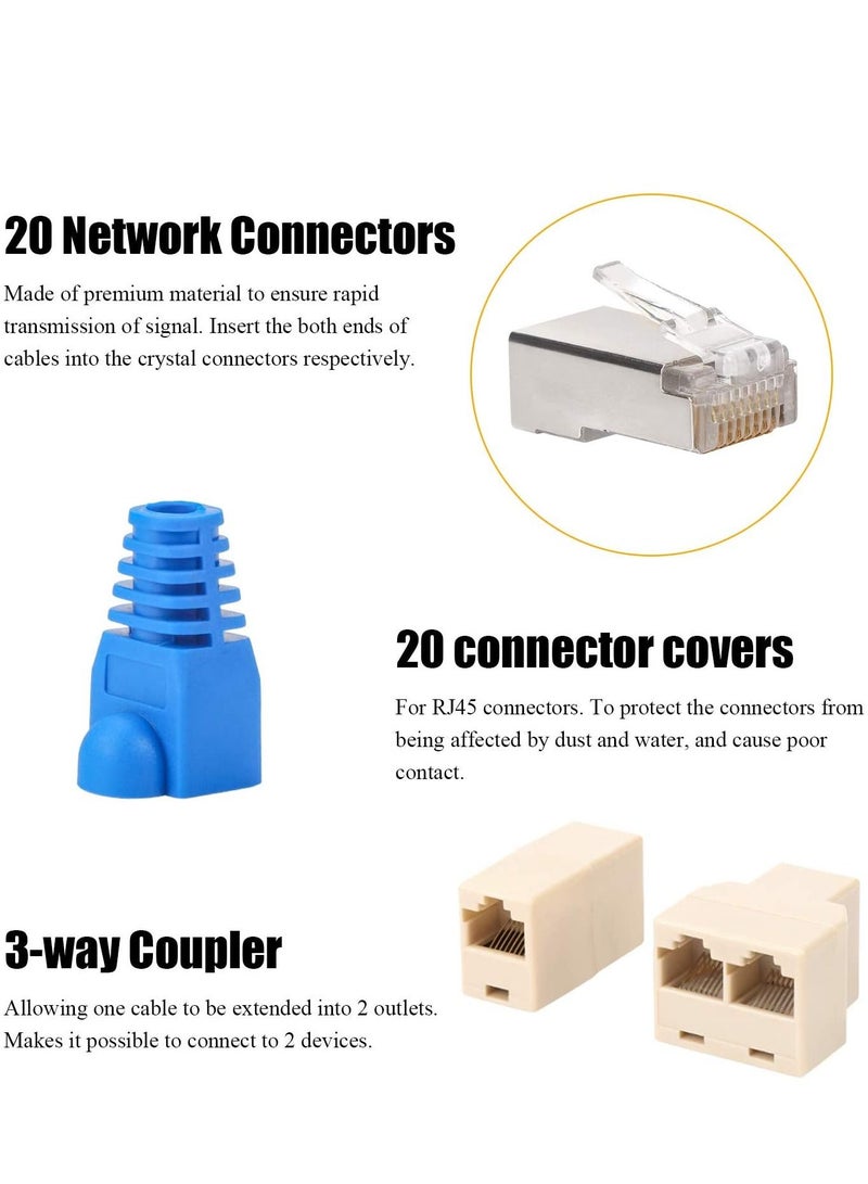 RJ45 Crimper Network Tool Kit, Cable Repair Maintenance Kit CAT5 CAT5e CAT6 Cable Tester Crimp Wire Stripper Ethernet Kit, Punch Down Tool with RJ11/RJ12/RJ45 Connectors