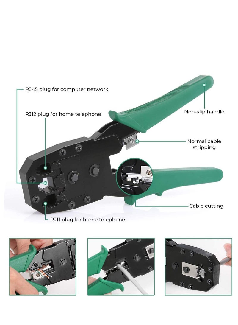 RJ45 Crimper Network Tool Kit, Cable Repair Maintenance Kit CAT5 CAT5e CAT6 Cable Tester Crimp Wire Stripper Ethernet Kit, Punch Down Tool with RJ11/RJ12/RJ45 Connectors