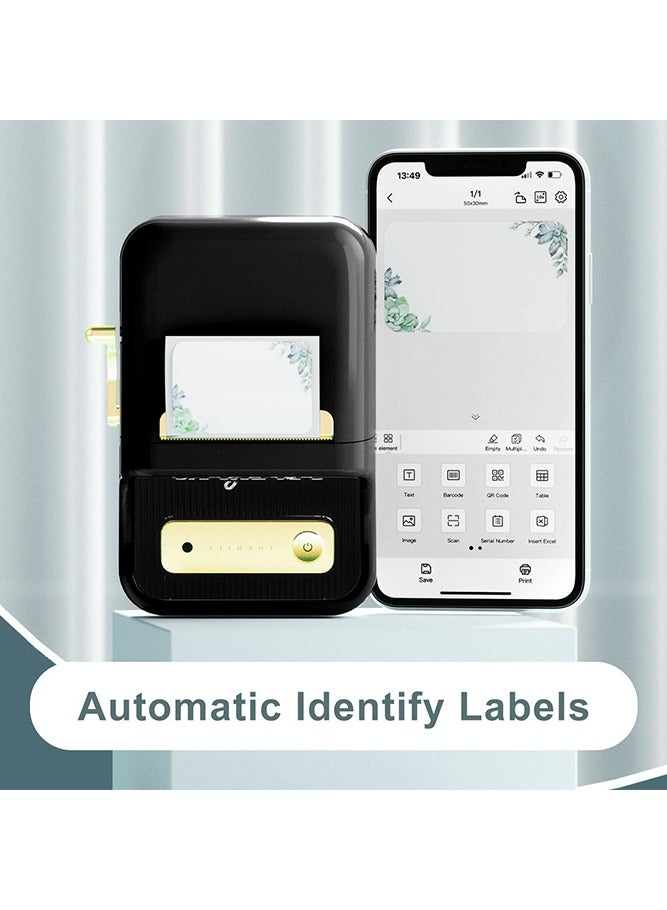 B21 Bluetooth Inkless Label Printer with 1 Roll 50*30mm White Label Sticker, Portable Thermal Label Maker with 20-50mm Print Width, Great for Supermarket, Retail Store Printing Barcods, Balck