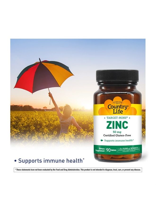 Zinc 50mg, Target Mins, 90 Tablets, Certified Gluten Free, Certified Vegetarian