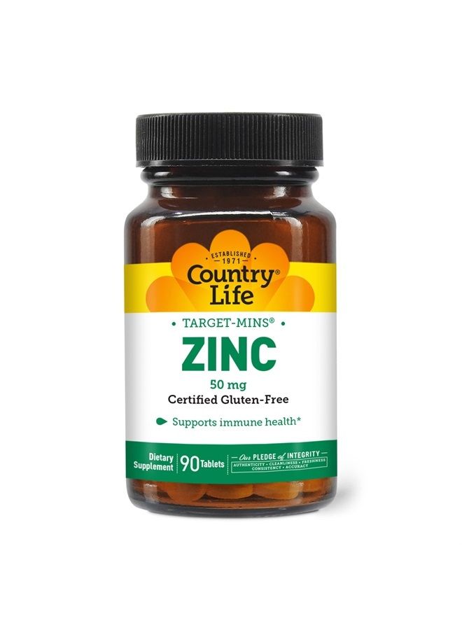 Zinc 50mg, Target Mins, 90 Tablets, Certified Gluten Free, Certified Vegetarian