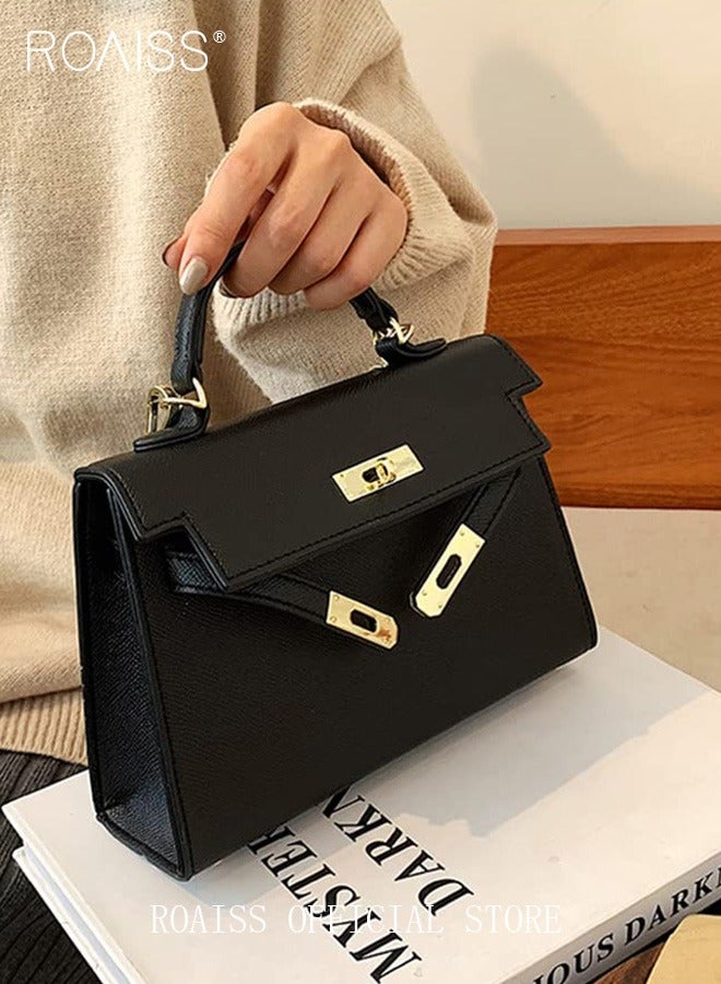 Retro Handle Satchel with Detachable Strap for Women Casual Shoulder Kelly Bag Ladies Crossbody Bags with Lock Closure