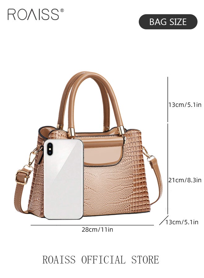 Crocodile Pattern Satchel for Women Large Capacity Light Luxury Crossbody Bag Ladies Elegant Handbag with Comfortable Handle and Hardware Parts