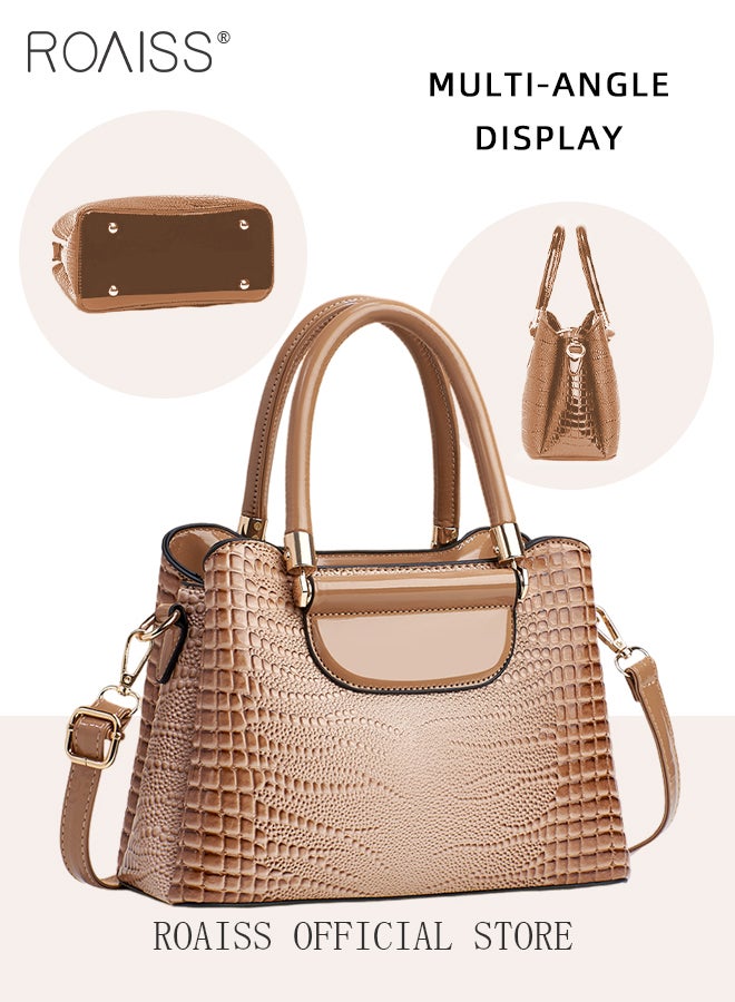 Crocodile Pattern Satchel for Women Large Capacity Light Luxury Crossbody Bag Ladies Elegant Handbag with Comfortable Handle and Hardware Parts