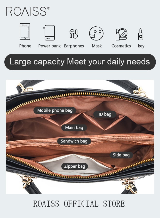 Large Shoulder Crossbody Bag for Women with Matching Clutch Ladies Tote Bag and Satchel with Hardware Buckle and Bottom Rivet