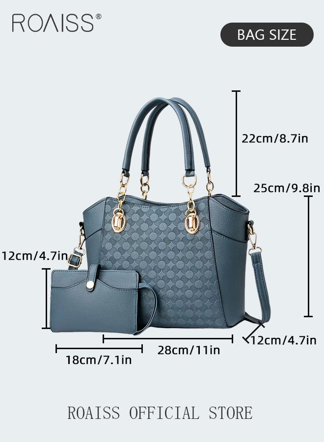 Large Shoulder Crossbody Bag for Women with Matching Clutch Ladies Tote Bag and Satchel with Hardware Buckle and Bottom Rivet