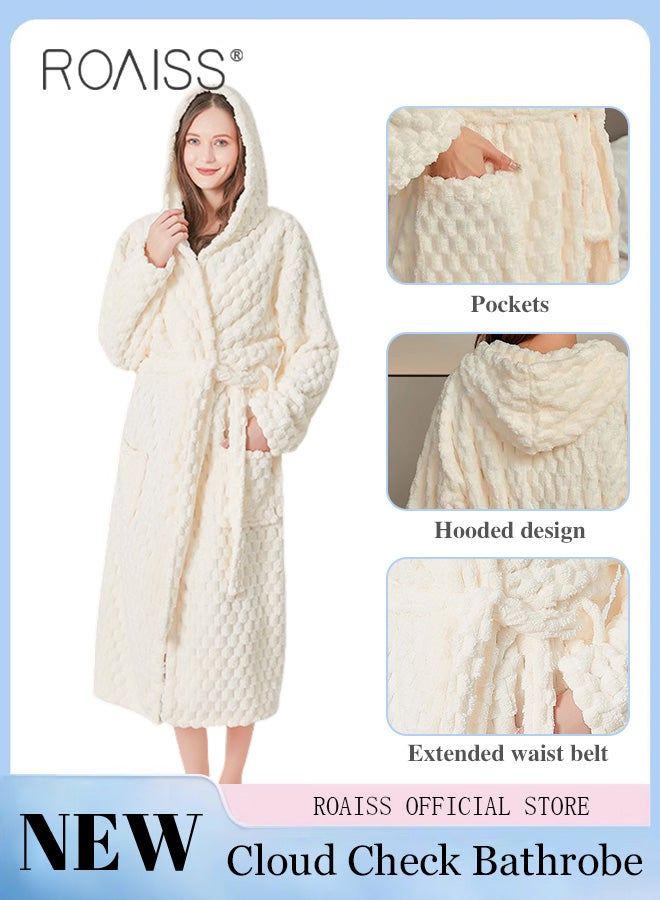 Thicken Absorbent Bathrobe Unisex Cloud Pattern Coral Fleece Sleepwear Autumn Winter Ladies Lightweight Soft Non Shedding Robe with Hood