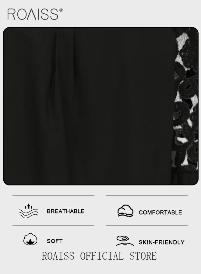 Fashion Lace Hollow Splicing Shirt Women'S Versatile Stand Collar Button Closure Daily Commuting Long Sleeve Top