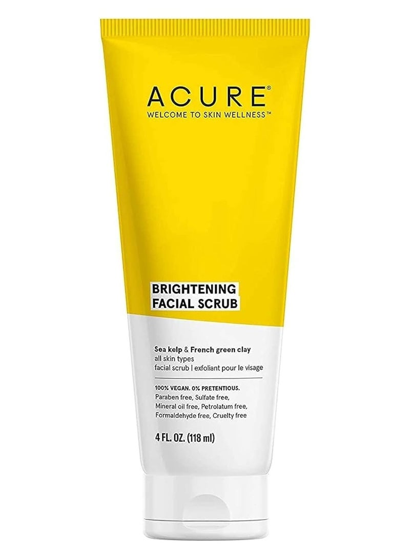 Acure Brightening Facial Scrub for a Youthful, Brighter, Radiant Complexion | With Sea Kelp & French Green Clay, 4 Fl Oz