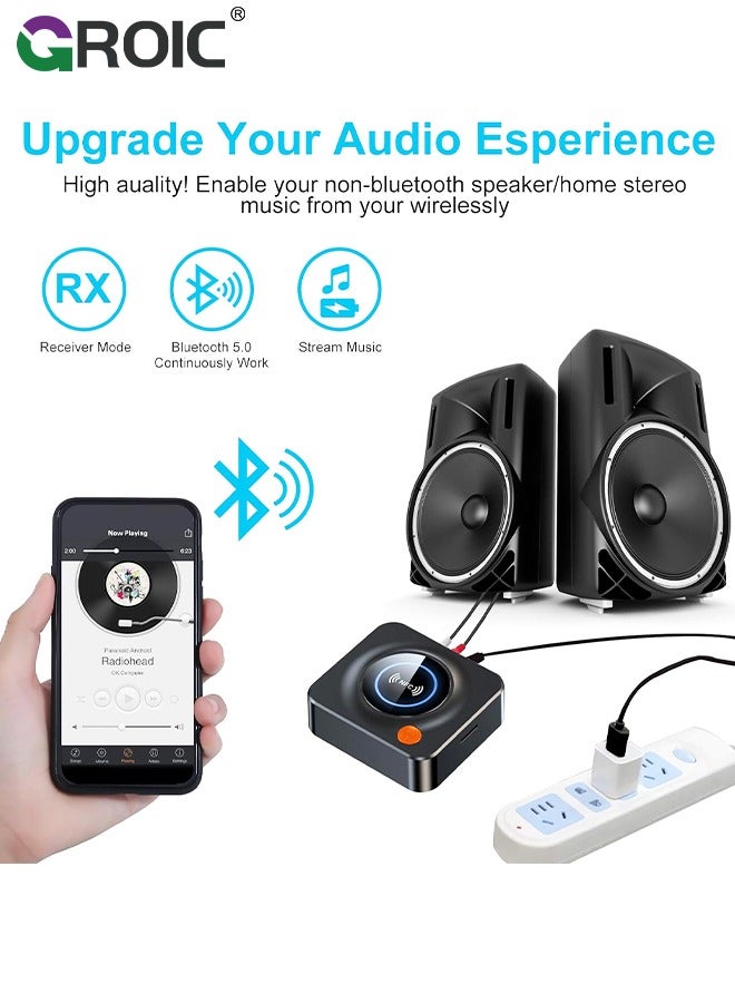 Bluetooth 5.1 Receiver, with NFC, TF Card Slot, 3.5mm AUX/RCA, Wireless Audio Adapter Low Latency for Home Music Streaming Stereo System