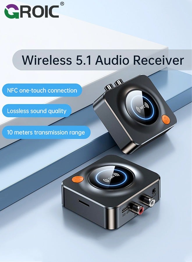 Bluetooth 5.1 Receiver, with NFC, TF Card Slot, 3.5mm AUX/RCA, Wireless Audio Adapter Low Latency for Home Music Streaming Stereo System