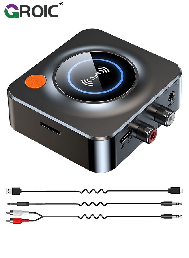 Bluetooth 5.1 Receiver, with NFC, TF Card Slot, 3.5mm AUX/RCA, Wireless Audio Adapter Low Latency for Home Music Streaming Stereo System