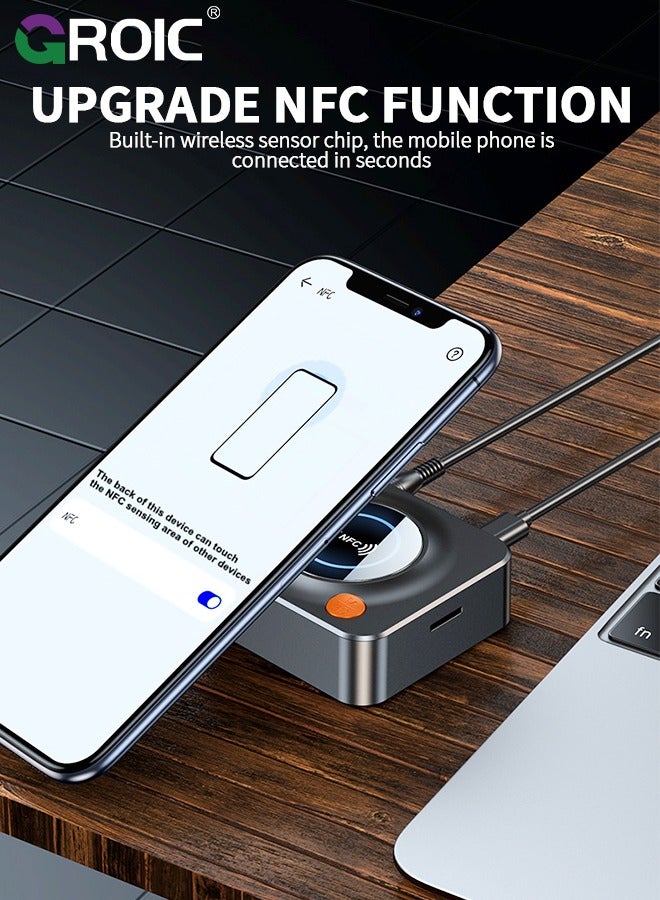 Bluetooth 5.1 Receiver, with NFC, TF Card Slot, 3.5mm AUX/RCA, Wireless Audio Adapter Low Latency for Home Music Streaming Stereo System