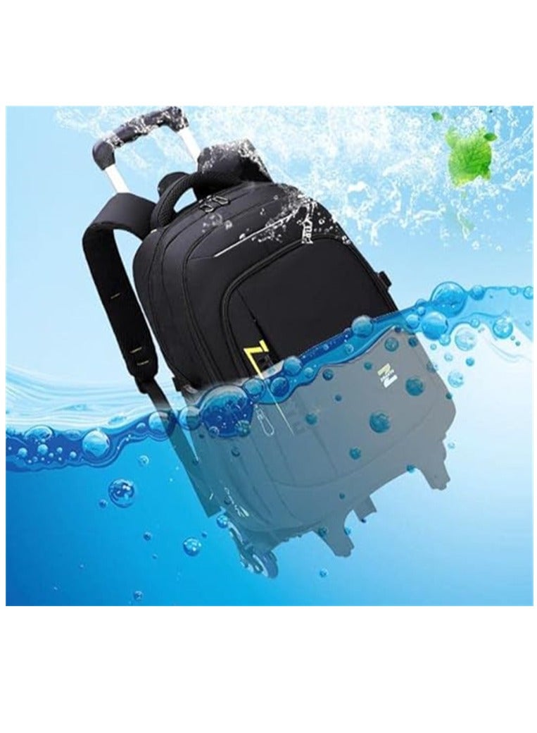 Large Capacity Wheeled Backpack Black Book Bag for Boys and Girls School Student Books Laptop Travel Trolley Bag