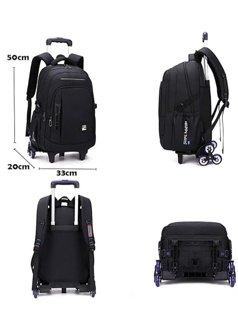 Large Capacity Wheeled Backpack Black Book Bag for Boys and Girls School Student Books Laptop Travel Trolley Bag