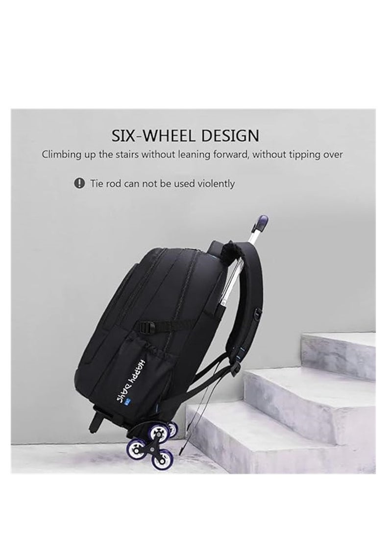 Large Capacity Wheeled Backpack Black Book Bag for Boys and Girls School Student Books Laptop Travel Trolley Bag