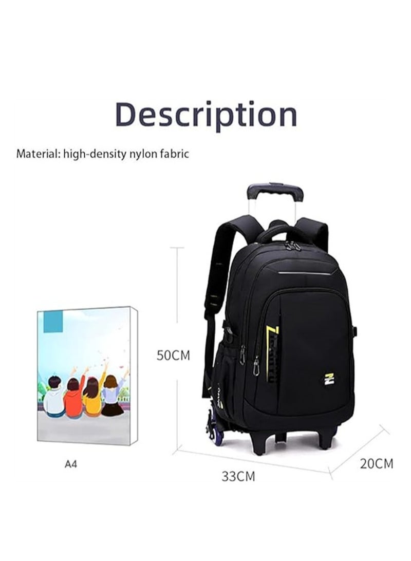 Large Capacity Wheeled Backpack Black Book Bag for Boys and Girls School Student Books Laptop Travel Trolley Bag