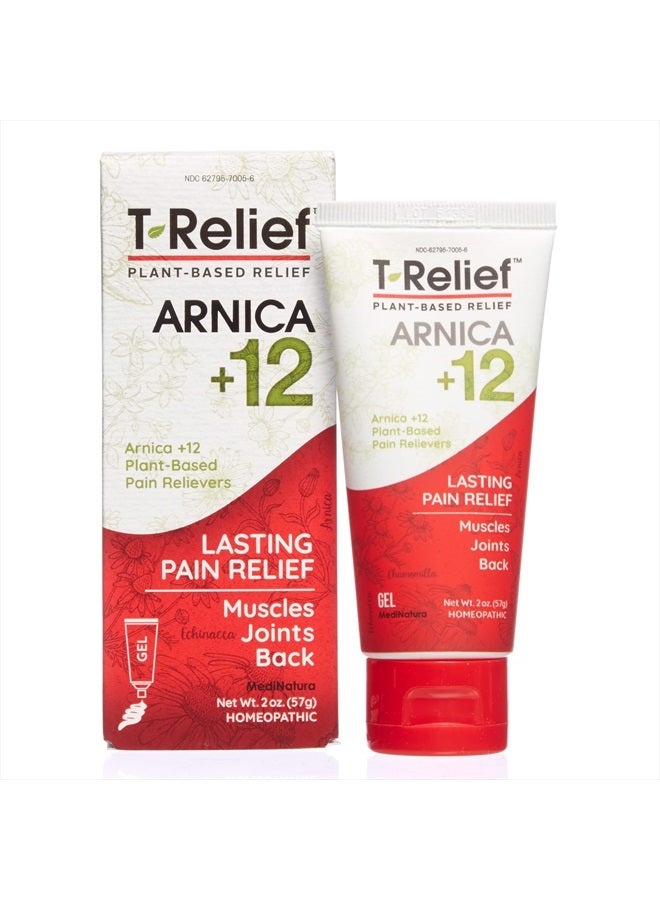 T-Relief Arnica +12 Gel Natural Actives for Back Joint Soreness Muscle Aches & Stiffness Whole Body Fast Acting Homeopathic Rub for Women & Men - 2 oz