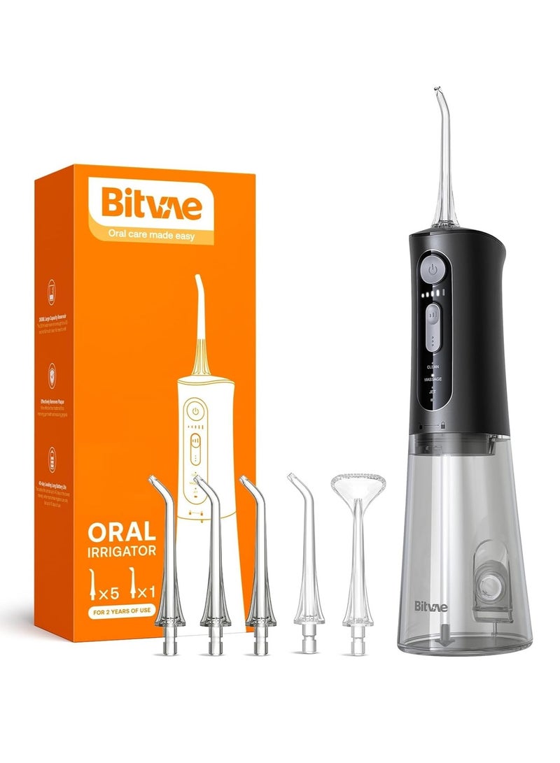 Bitvae Water Dental Flosser for Teeth, Cordless Water Teeth Cleaner Picks, 3 Modes 5 Intensities, IPX7 Waterproof , Rechargeable Water Dental Picks for Cleaning - Black