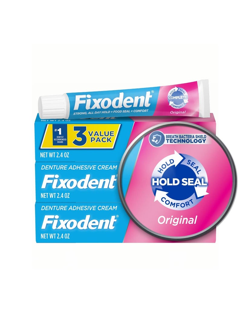 Fixodent Complete Original Denture Adhesive Cream, 2.4 Ounce (Pack of 3)