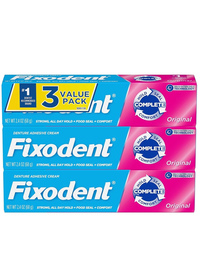 Fixodent Complete Original Denture Adhesive Cream, 2.4 Ounce (Pack of 3)