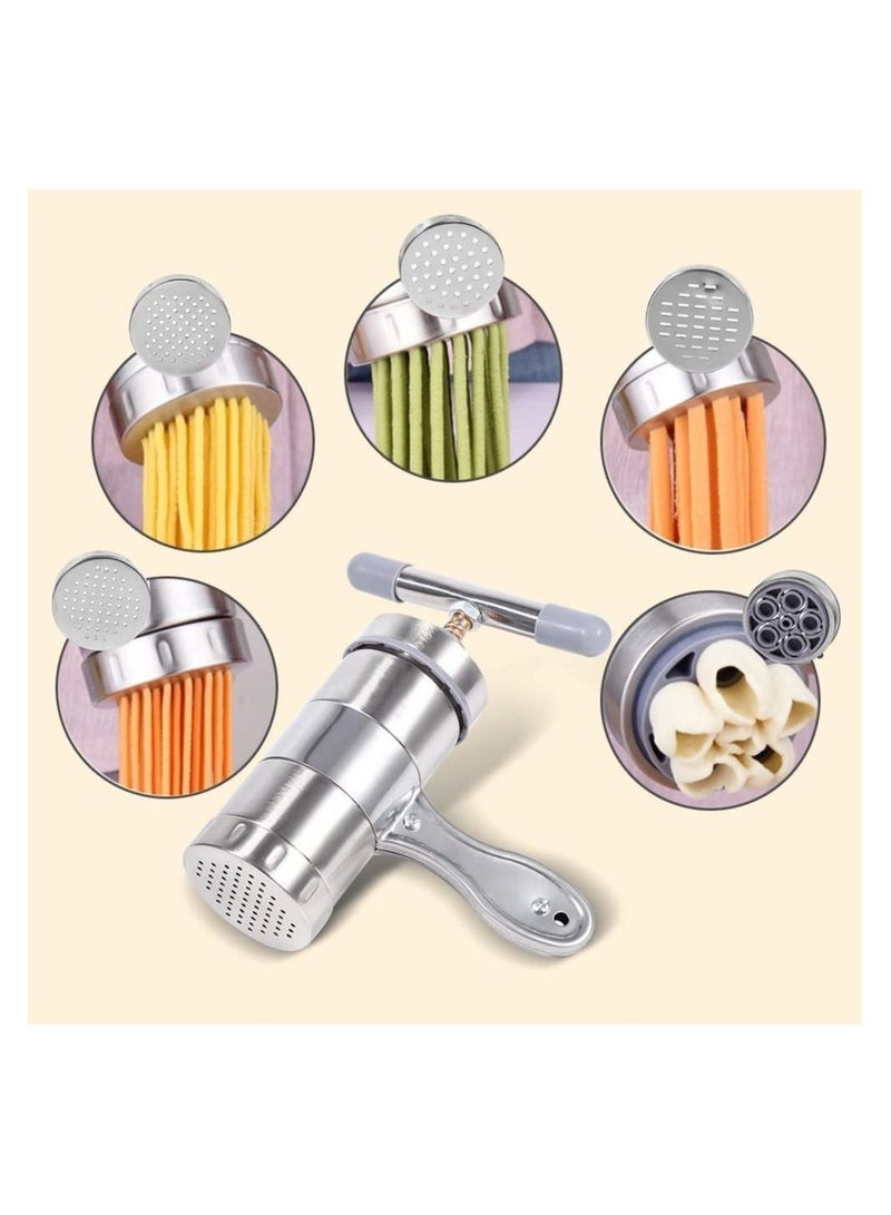 Manual Pasta Maker, Stainless Steel Noodle Maker, Juice Extractor Fruit Juicer Press Pasta Press Machine With 5 Models, Stainless Steel Hand Crank Spaghetti Fettuccine Noodle Dough Press Machine