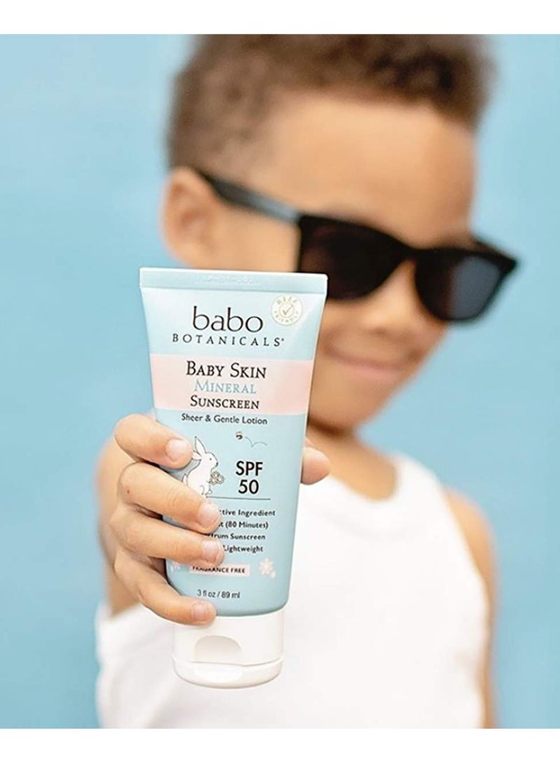 Babo Botanicals Sensitive Baby Mineral Sunscreen Lotion SPF50 - Natural Zinc Oxide - Face & Body - Fragrance-Free - Water-Resistant - EWG Verified - Vegan - Extra Sensitive Skin - For Babies & Kids