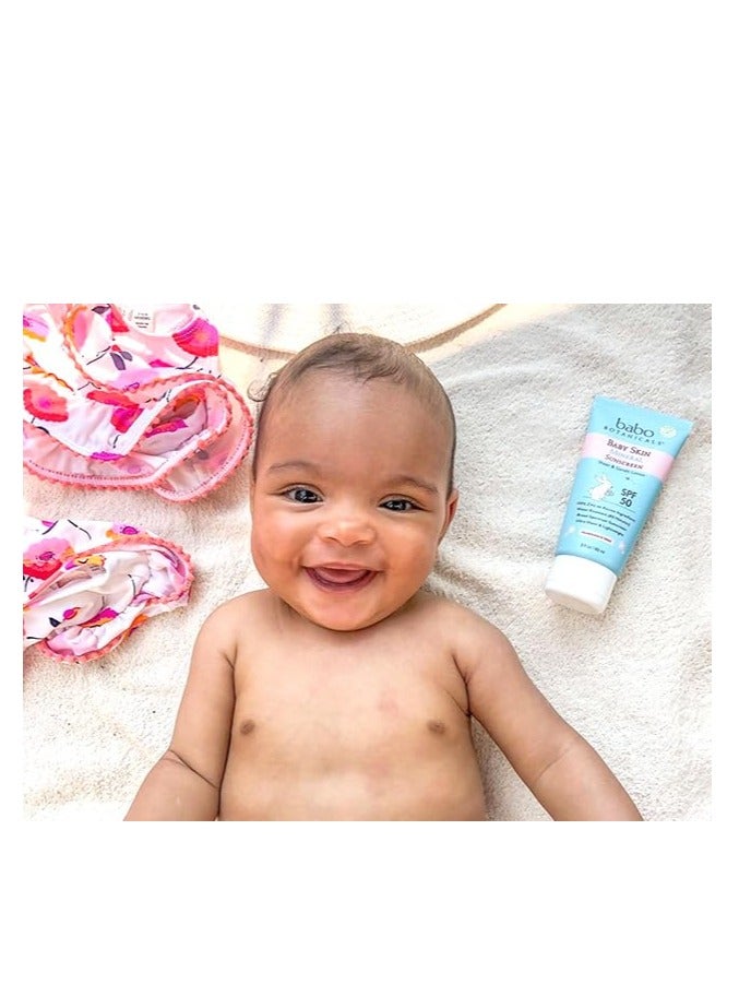 Babo Botanicals Sensitive Baby Mineral Sunscreen Lotion SPF50 - Natural Zinc Oxide - Face & Body - Fragrance-Free - Water-Resistant - EWG Verified - Vegan - Extra Sensitive Skin - For Babies & Kids