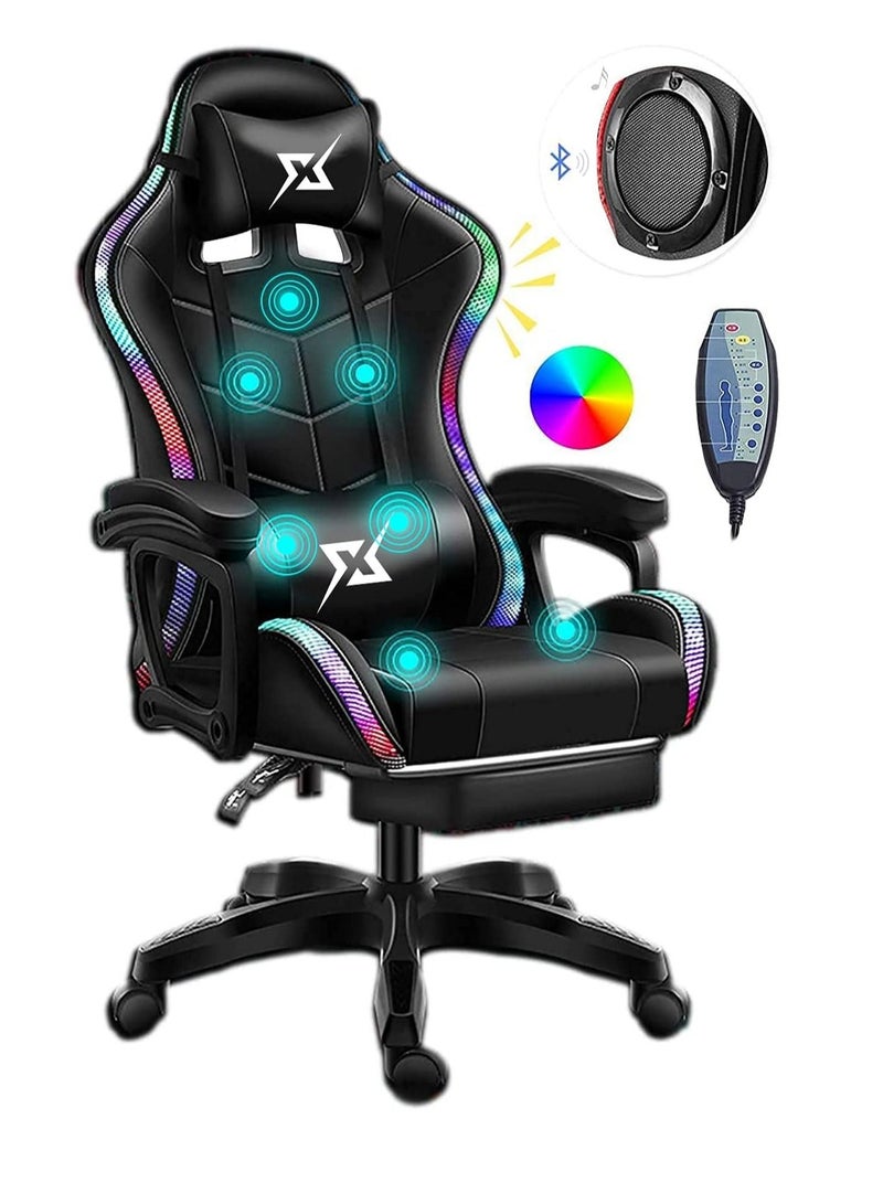 COOLBABY Gaming Chair LED Light Racing Chair Ergonomic Office Massage Chair Lumbar Support and Adjustable Back Bench Bluetooth Speaker