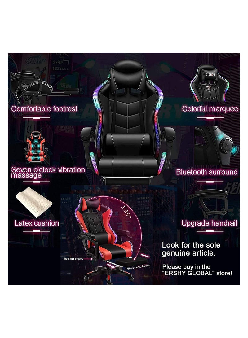 COOLBABY Gaming Chair LED Light Racing Chair Ergonomic Office Massage Chair Lumbar Support and Adjustable Back Bench Bluetooth Speaker