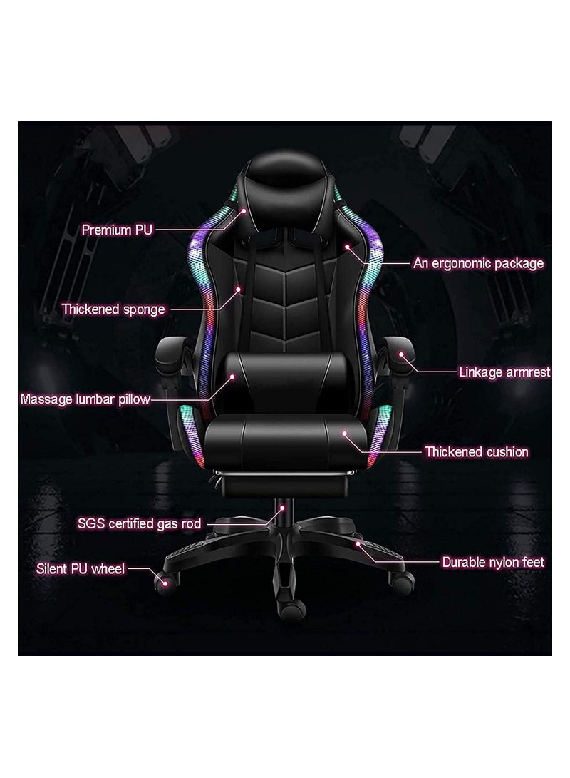 COOLBABY Gaming Chair LED Light Racing Chair Ergonomic Office Massage Chair Lumbar Support and Adjustable Back Bench Bluetooth Speaker